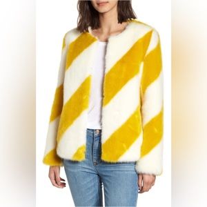 NWT *SAM EDELMAN* Collarless Chubby *FAUX FUR* Jacket …*IVORY•MARIGOLD*… Size: M
